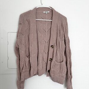 Madewell Old Rose Cable Knit Cardigan Sweater, M